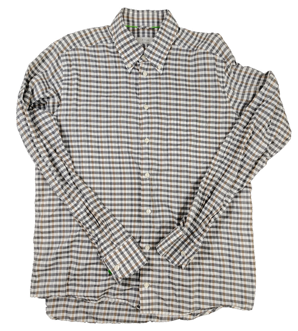 ETON Shirt Mens L 42 Gray Chelsea Contemporary Fit Plaid Button Down LS Designer